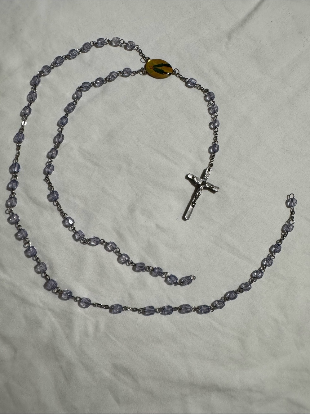 Vintage Purple Beaded Rosary with Silver Cross
